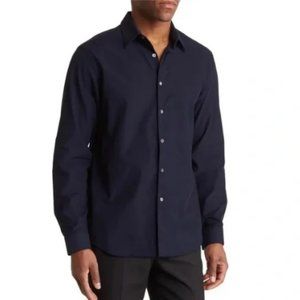 NWT Theory Men’s Irving PA Soft Cotton Linen Shirt Navy Small S